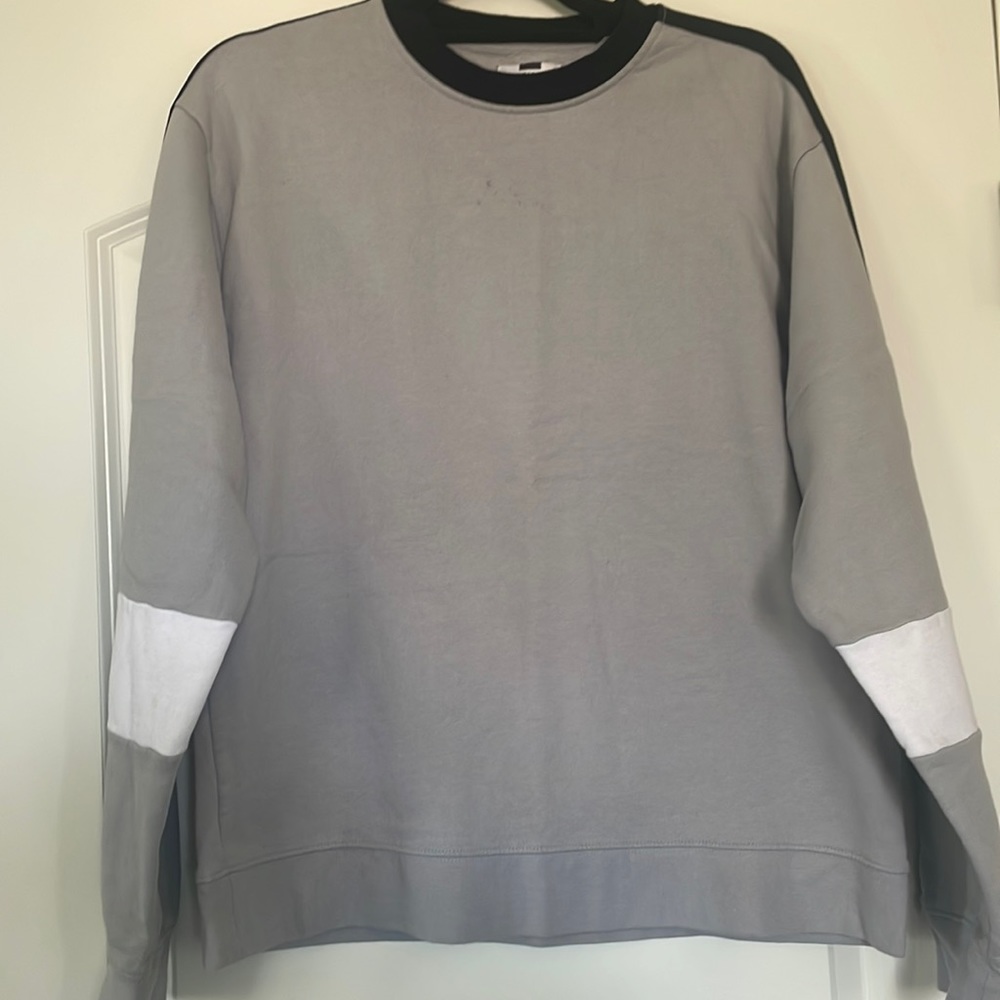 Top man Sweatshirt Grey black white M Size it has some stains on it